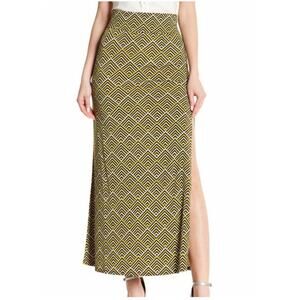 Newt VERTIGO Womens Size L Printed Green Brown Blue Jersey Maxi Skirt